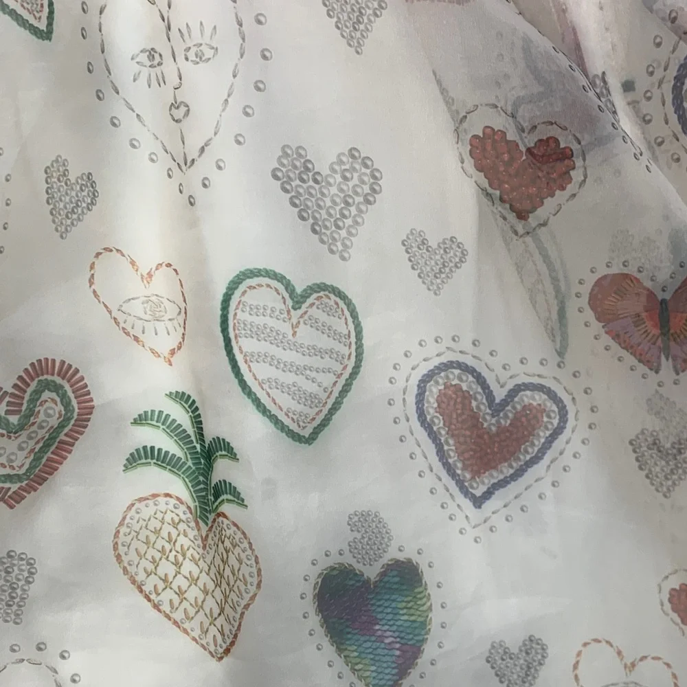 Farm Rio size medium dress semi sheer hearts puff sleeve pineapple mini party - Picture 5 of 12